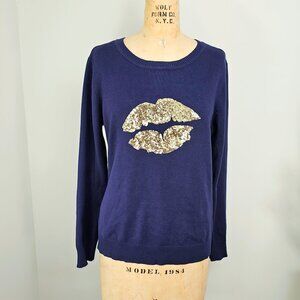 Romeo & Juliet Couture Navy Gold Sequin Lips Sweater Large